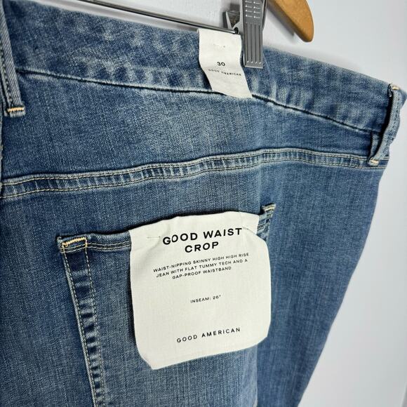 Good American Good Waist Crop Chew Hem Jean High Rise Stretch Size 30 Plus - Picture 8 of 11